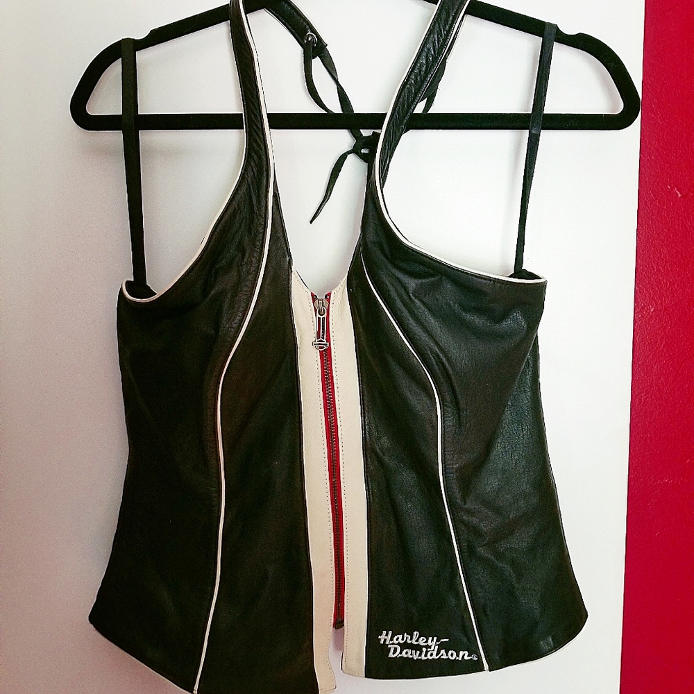 Women's M Harley-Davidson leather Halter Vest -ZIP